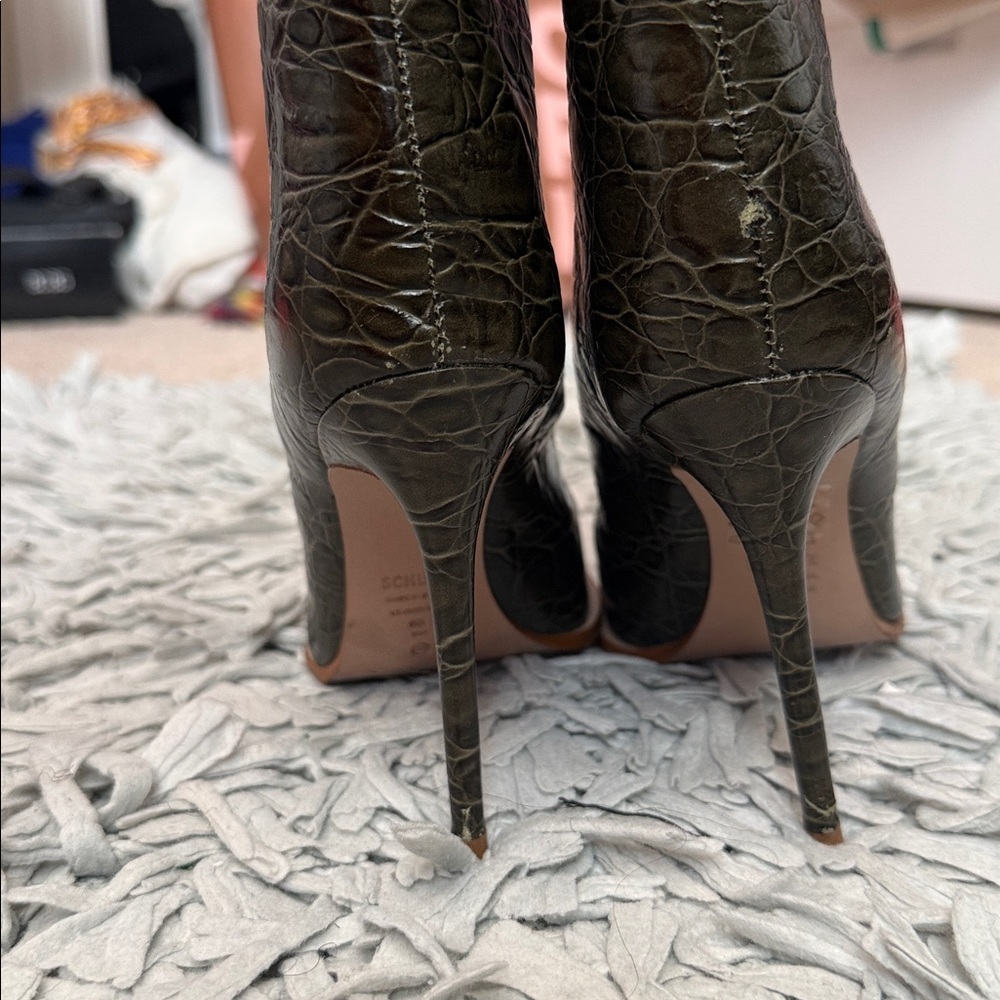Maryana Welt Wild Leather Boot Military Green Crocodile-Embossed Leather - Picture 5 of 5